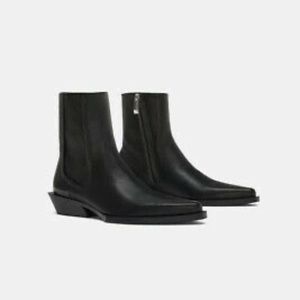 leather heeled cowboy ankle boots zara